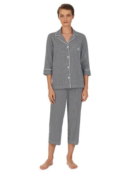 Пижама-капри в полоску с рукавами 3/4 Lauren Ralph Lauren, темно-синяя