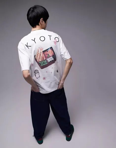 Белая футболка оверсайз Topman с принтом Kyoto спереди и сзади