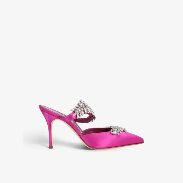 Атласные туфли-мофели Lurum 90, украшенные кристаллами Manolo Blahnik, фиолетовый