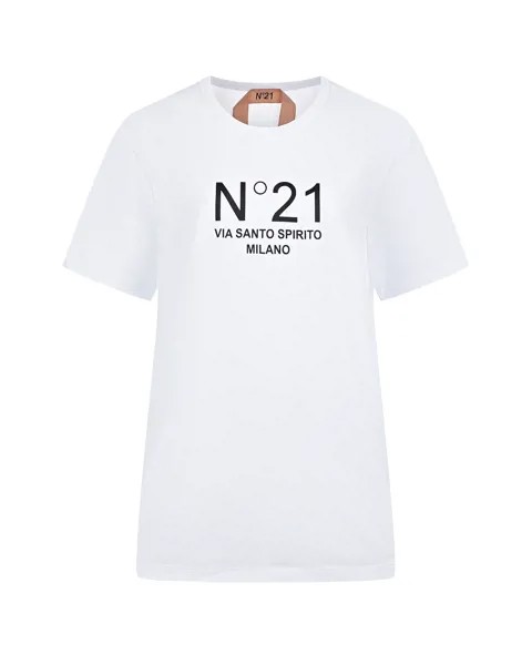 Белая базовая футболка с логотипом No. 21