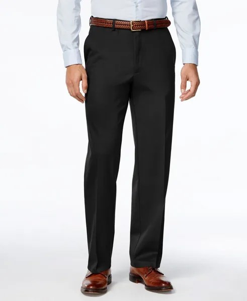 Мужские большие и высокие брюки премиум-класса без железа цвета хаки классического кроя с плоским передом и скрытым расширяемым поясом Haggar, черный