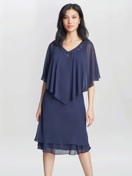 Джина Баккони Шифоновое платье-кейп Diana, весенний темно-синий