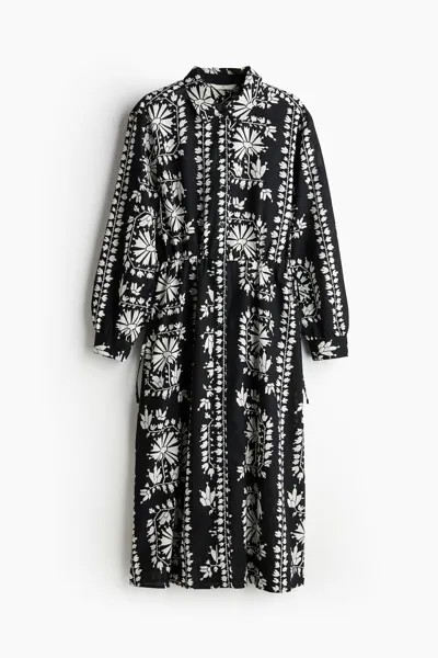 Платье-рубашка H&M Linen-blend, черный