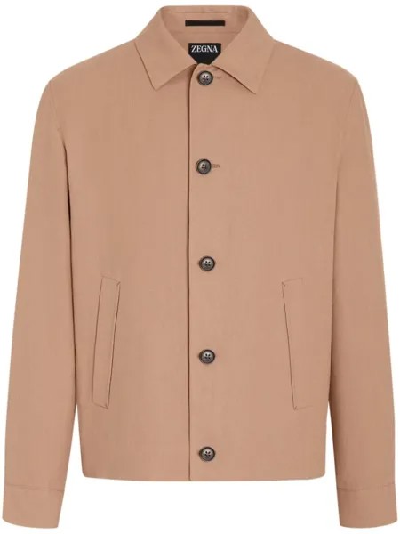 Zegna льняная куртка-рубашка с косым воротником, коричневый