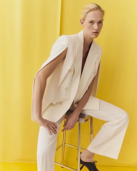Широкие брюки из крепа со средней посадкой Stella McCartney, цвет Cream