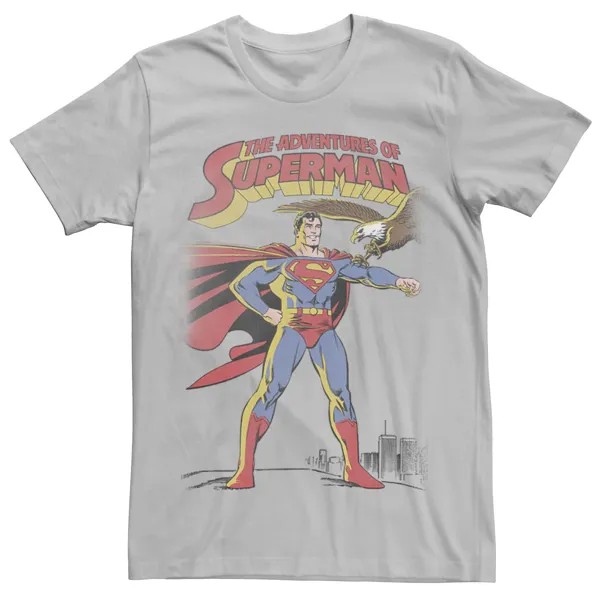 Мужская футболка с текстовым плакатом «Приключения Супермена» DC Comics, серебристый