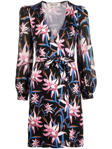 Diane Von Furstenberg платье Harlow с запахом и цветочным принтом, черный