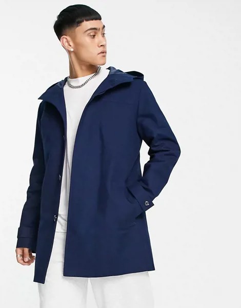 Темно-синий непромокаемый тренч с капюшоном ASOS DESIGN