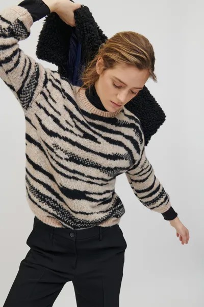 Жаккардовый свитер с изображением животных LUISA CERANO, цвет eggshell / black