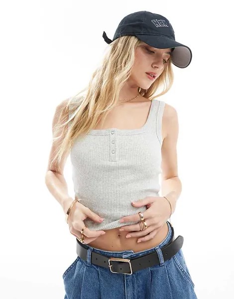 Серая майка Cotton On – Henley с планкой на пуговицах