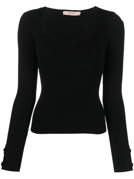 TWINSET топ в рубчик с U-образным вырезом, черный