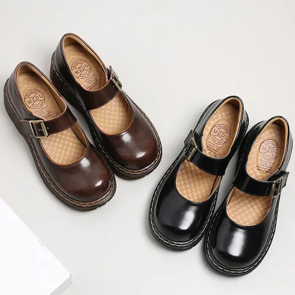 Новинка 2022, маленькие кожаные туфли в стиле ретро, Кожаные Туфли Мэри Джейн с пряжкой для колледжа, Симпатичные японские туфли в стиле ретро ...