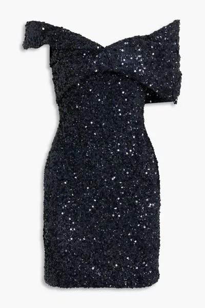Платье мини Mirella из тюля с пайетками и открытыми плечами Rachel Gilbert, темно-синий