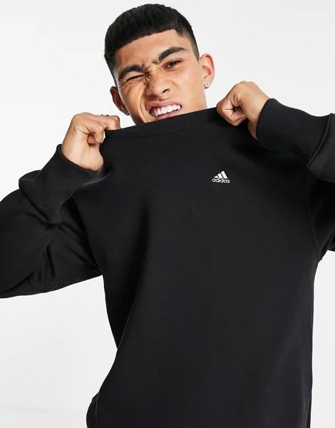 Черный свитшот для дома с маленьким логотипом adidas Training