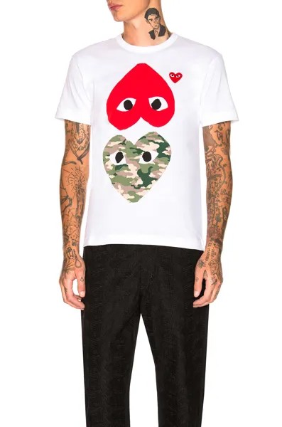 Футболка Comme des Garçons Camouflage Double Emblem, белый