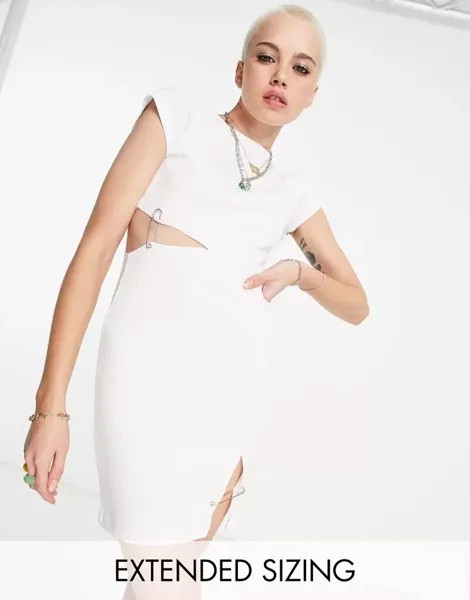 Белое платье в рубчик с большой булавкой ASYOU