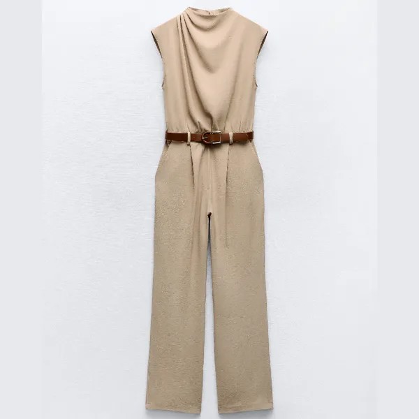 Комбинезон Zara Crepe With Belt,бежевый