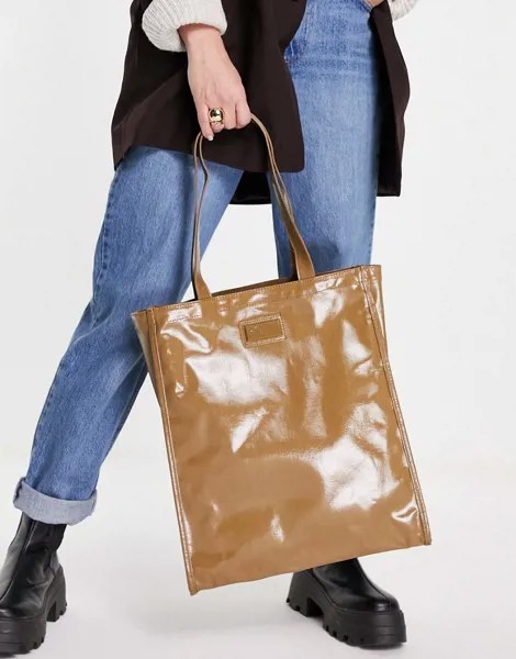 Парусиновая сумка-шоппер с покрытием цвета хаки River Island-Зеленый цвет
