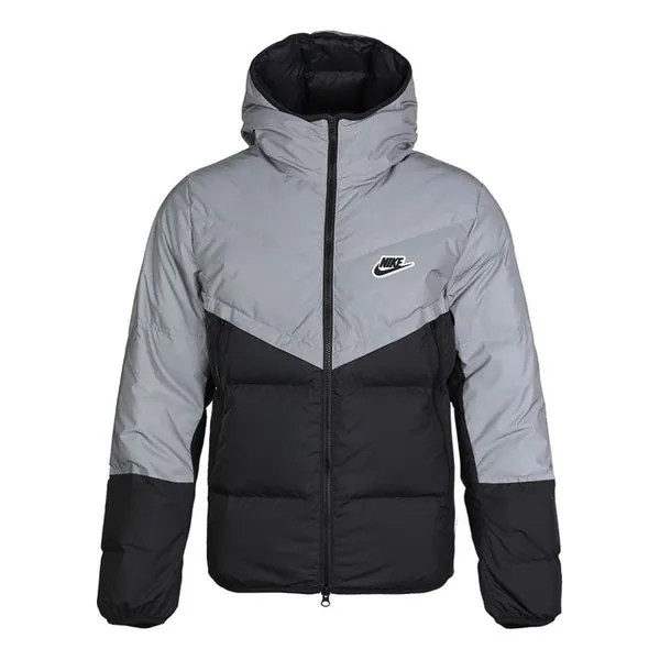 Пуховик Nike Stay Warm Colorblock Reflective Casual hooded down Jacket Black Gray Colorblock, черный