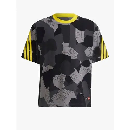 Футболка adidas для мальчиков, размер 164, серый, желтый