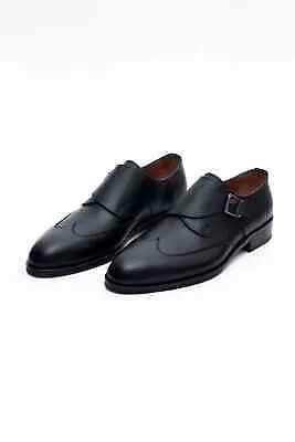 Мужские однотонные кожаные модельные туфли Ariston черного цвета с одним ремешком монки