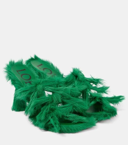 Мюли Petal Bow из телячьей шерсти Loewe, цвет emerald green