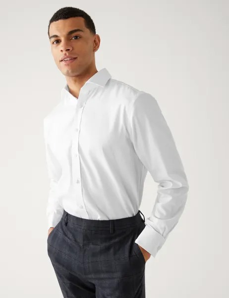 Рубашка обычного кроя из чистого хлопка без железа Marks & Spencer, белый