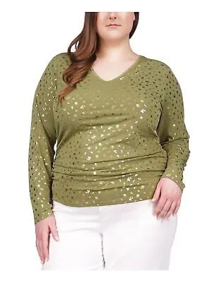 Женский зеленый пуловер с рюшами MICHAEL KORS, топ с длинными рукавами и V-образным вырезом, плюс 2X