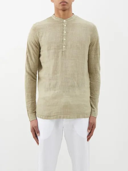 Рубашка без воротника из льняной вуали на полупуговицах 120% Lino, зеленый