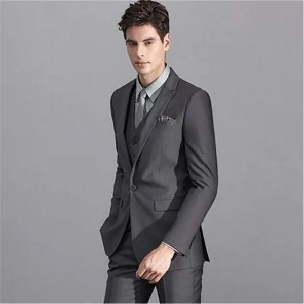 Новый Классический мужской костюм Smolking Noivo Terno, приталенные вечерние костюмы Easculino для мужчин, мужские костюмы, серые свадебные смокинг