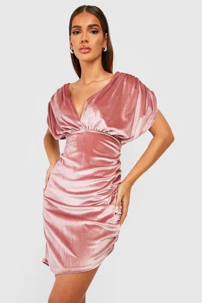 Бархатное платье миди с погружением Boohoo, розовый