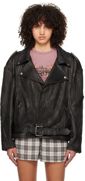 Черная кожаная жатая куртка Acne Studios, цвет Black