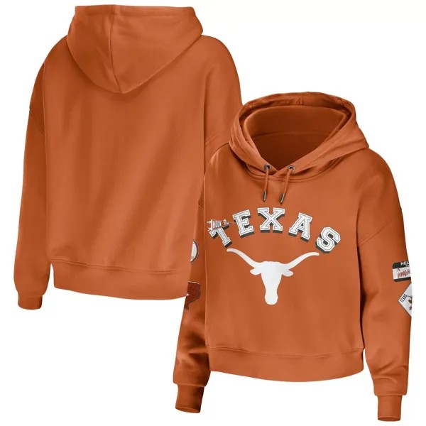 Женская одежда Erin Andrews Texas Orange Укороченный пуловер с капюшоном в смешанной технике Texas Longhorns