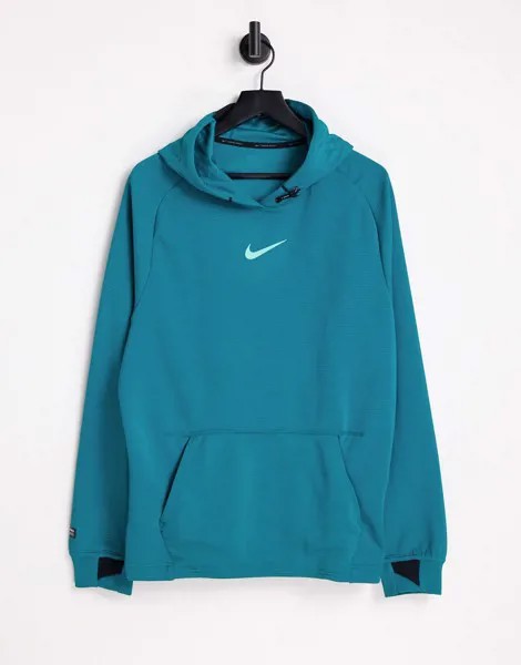 Худи из флиса бирюзового цвета Nike Pro Training Fleece-Голубой