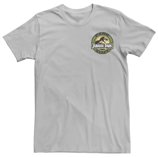 Мужская футболка с графическим рисунком и логотипом Jurassic Park Staff с карманной нашивкой Licensed Character, серебристый