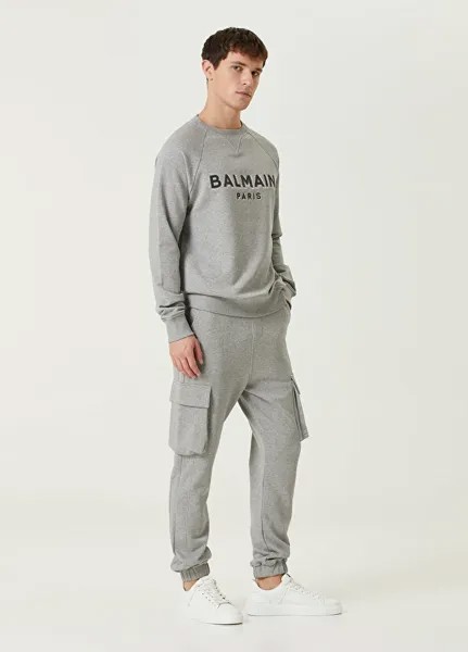Спортивные брюки из органического хлопка с логотипом Balmain, серый