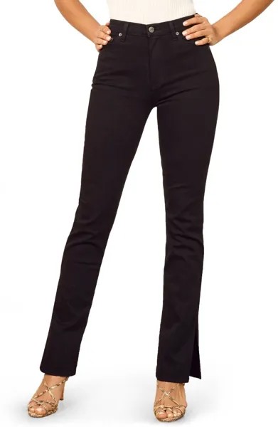 Черные расклешенные джинсы PERRI REFORMATION из хлопкового эластичного денима с широкими разрезами на подоле 31 12
