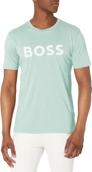 Мужская футболка из джерси с коротким рукавом и ярким логотипом Hugo Boss, синяя гавань, цвет Turquoise