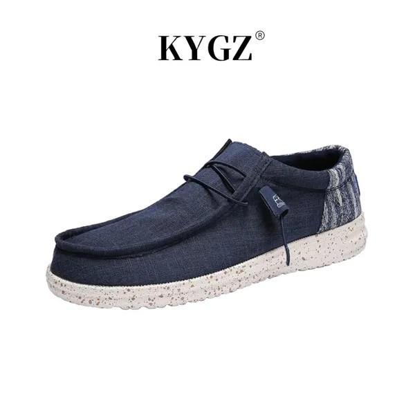 Мужские парусиновые туфли KYGZ, синие Повседневные Дышащие модные легкие удобные мокасины большого размера для мужчин, лето 2022