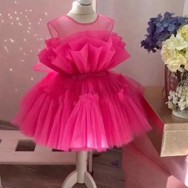 Платье-пачка для маленьких девочек на свадьбу, розовое, оранжевое, неоновое, зеленое, пушистое платье из тюля, одежда для дня рождения, корот...