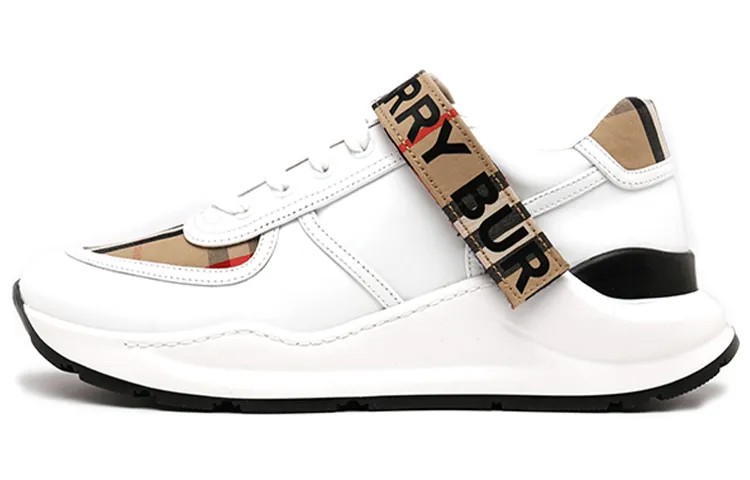 Кожаные кроссовки Burberry с винтажным символом и белыми украшениями