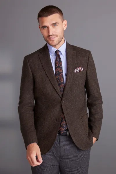 Текстурная куртка с нашивками на локтях из британской шерсти Signature Moons Next, коричневый