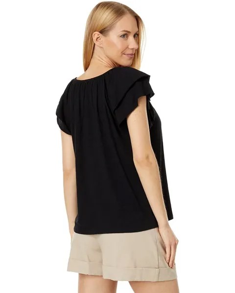 Топ Lilla P Ruffle Sleeve Keyhole Top, черный