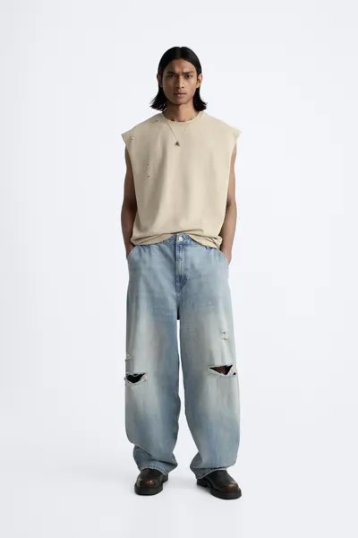 Джинсы мешочного кроя ZARA, средне-синий