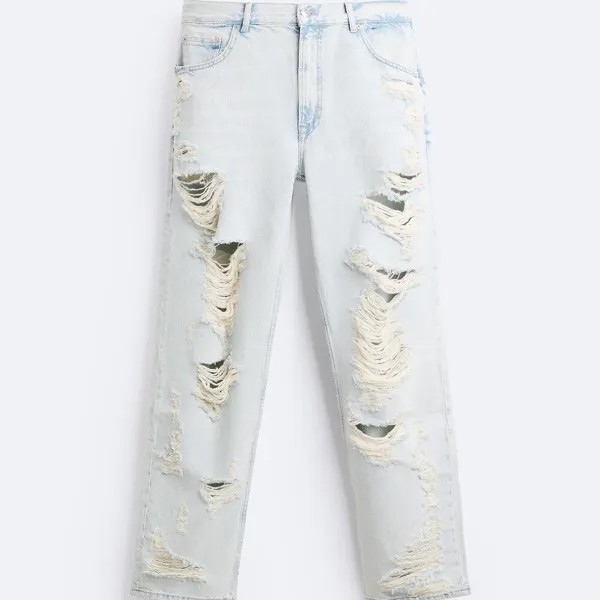 Джинсы Zara Extreme Ripped Faded, светло-голубой