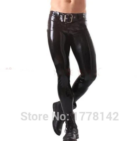 Резиновые латексные мужские сексуальные однотонные брюки мужские обтягивающие латексные джинсы (без пояса)