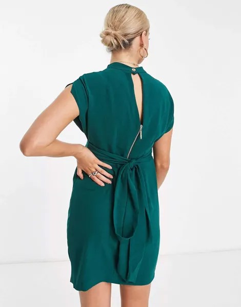 Closet London Изумрудно-зеленое мини-платье с поясом и завязкой на талии Closet London