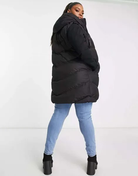 Черный удлиненный утепленный жилет с капюшоном Threadbare Plus Vamp Threadbare