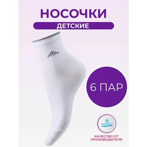 Носки САРТЭКС Базовая коллекция, 6 пар, размер 20/22, , белый