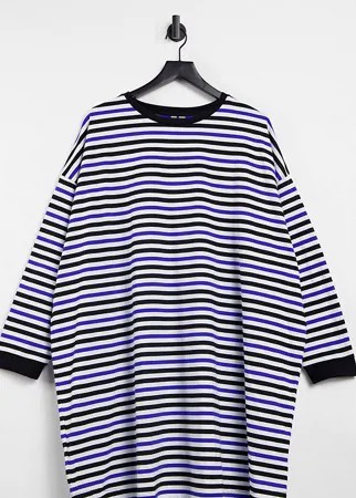 Oversized-платье с длинными рукавами в голубую, черную и белую полоску ASOS DESIGN Curve-Многоцветный